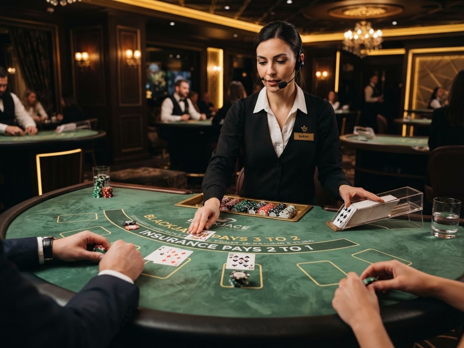 Table de blackjack en direct avec croupière